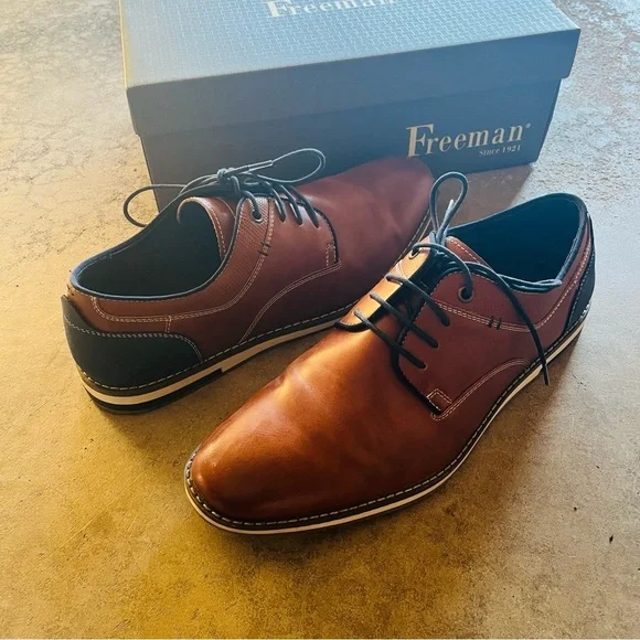 Freeman Morgan Memory Foam Men's Oxford Dress Shoes Brown Blue Size 11 M - Picture 2 of 8